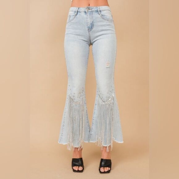 069. JEANS RHINESTONE FRINGE - Picture 1 of 6